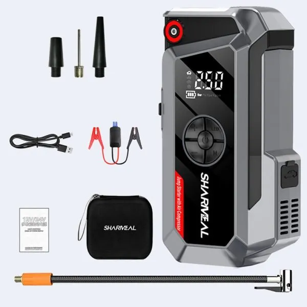 Newest ALL-IN-ONE Built-in Air Compressor 12V Emergency Rescue Tool Quick Charge Car Jumper Power bank