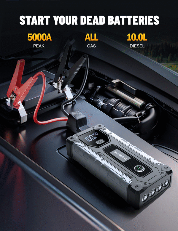 Sharmeal 12V Portable Jump Box with LED Light Car Jump Starter 3000A