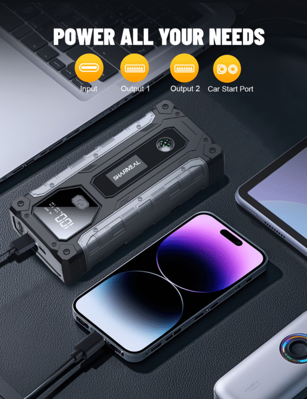 Sharmeal 12V Portable Jump Box with LED Light Car Jump Starter 3000A