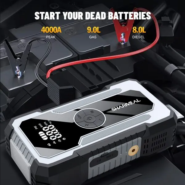 画板 2 Jump start a car with Sharmeal new Car jump starter 3000A with Air Compressor All-in-One
