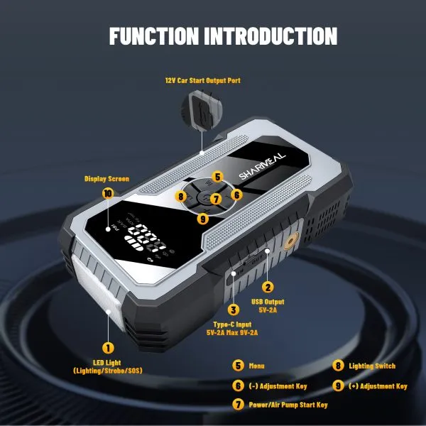 画板 7 Jump start a car with Sharmeal new Car jump starter 3000A with Air Compressor All-in-One