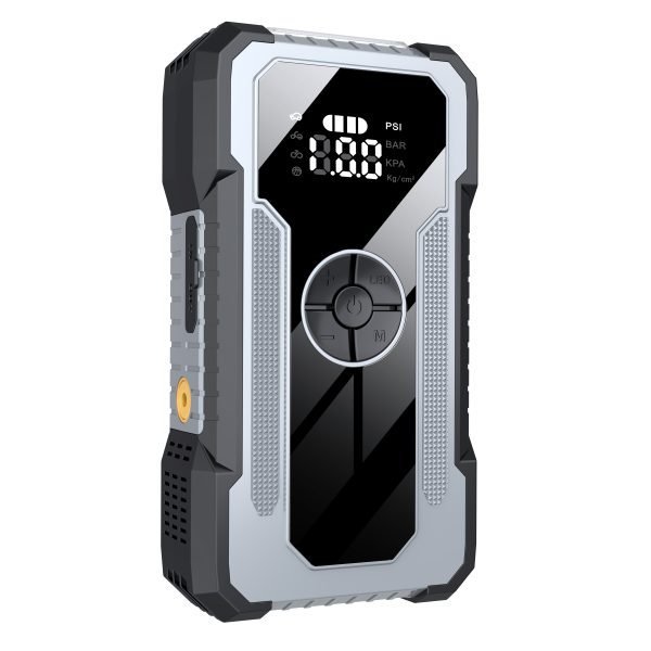 Compact 12V battery jump starter with Tire Inflator and Built-in Air Compressor for Quick Use