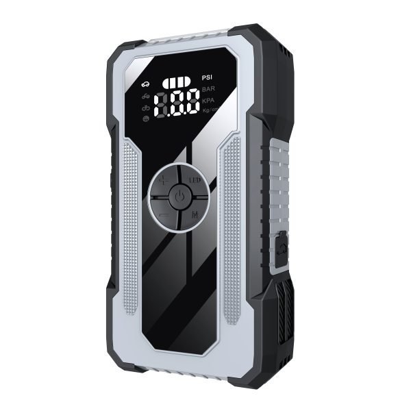 Compact 12V battery jump starter with Tire Inflator and Built-in Air Compressor for Quick Use