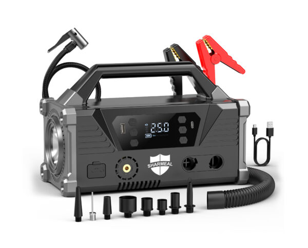 Sharmeal GL995 5-in-1 Jump Starter with Air Inflator, Air blower, 150PSI Portable Car Battery Jump Starter (9L Gas/8L Diesel)