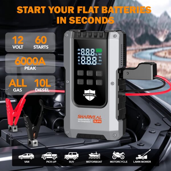 主图_02 6000mAh 16000mAh Lithium Battery Booster Portable Car Jump Starter Power Bank with Air Pump