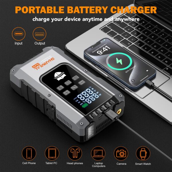 主图_04 6000mAh 16000mAh Lithium Battery Booster Portable Car Jump Starter Power Bank with Air Pump