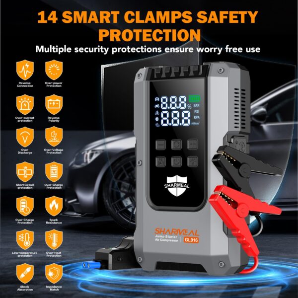主图_07 6000mAh 16000mAh Lithium Battery Booster Portable Car Jump Starter Power Bank with Air Pump