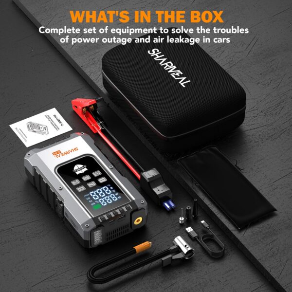 主图_08 6000mAh 16000mAh Lithium Battery Booster Portable Car Jump Starter Power Bank with Air Pump